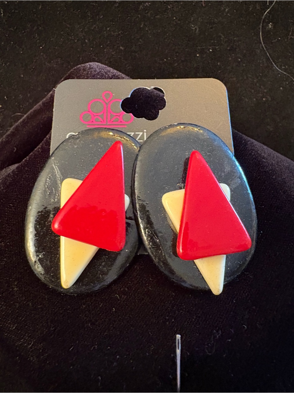 Paparazzi  Black Earrings with Red and Cream Geometric Accents